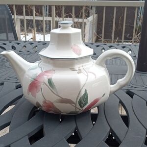 Floral Ceramic Teapot with Pink Blossoms